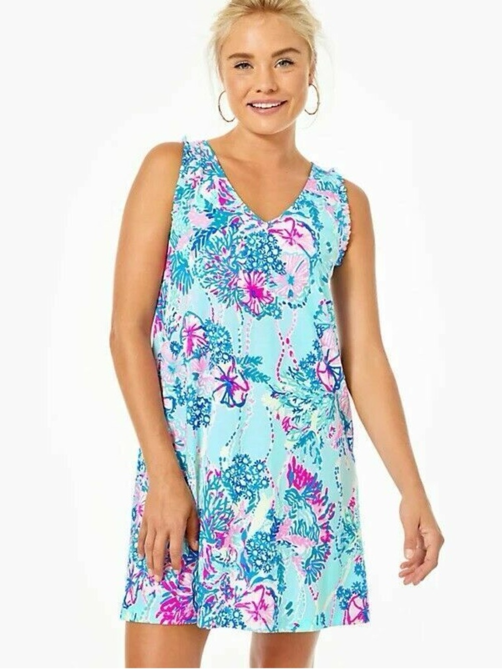 Lilly Pulitzer Aron Swing Dress Ruffle Sleeveless Beach You To It Pima Cotton